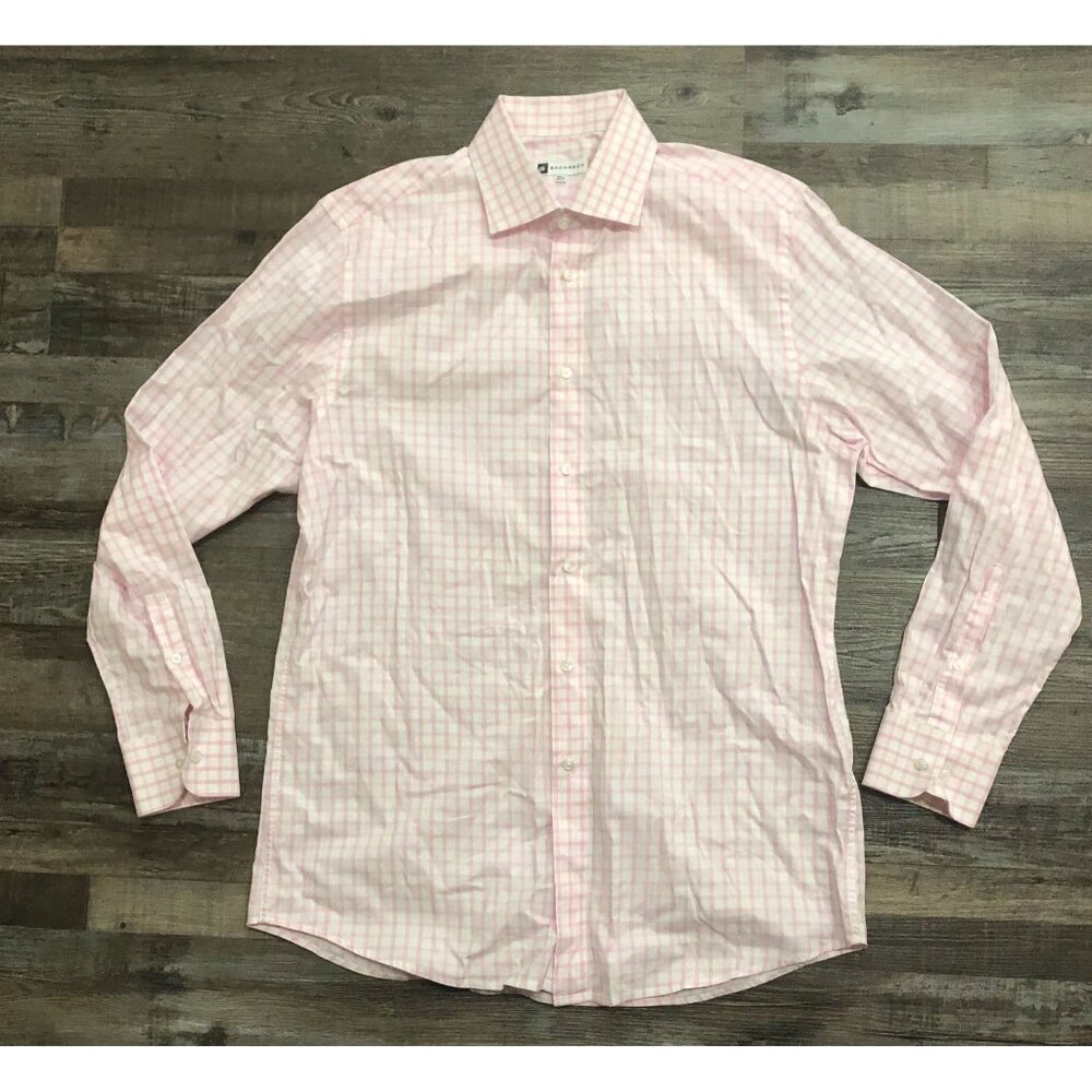 Bachrach Mens Size 16.5 Pink Plaid Button Down Shirt NEW 34/35
